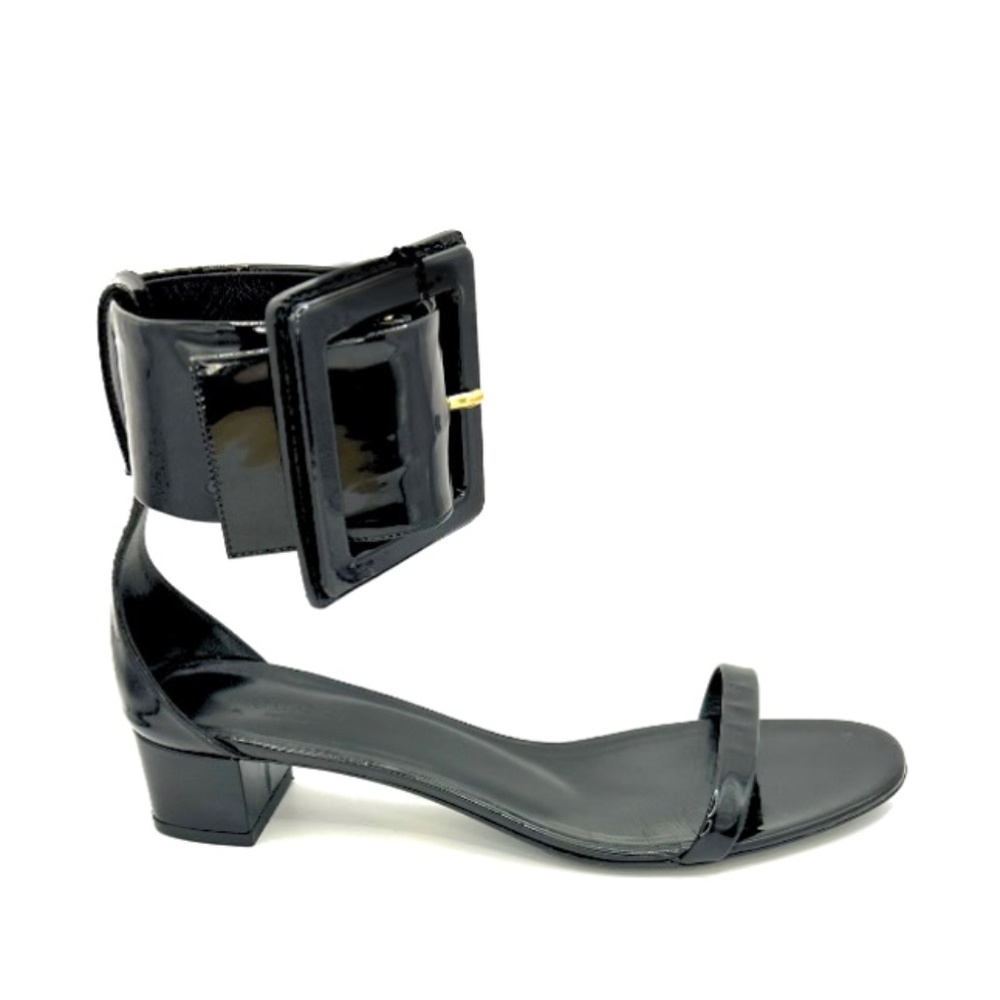 GUCCI Black Patent Leather Oversized Buckle Sandals | 38.5